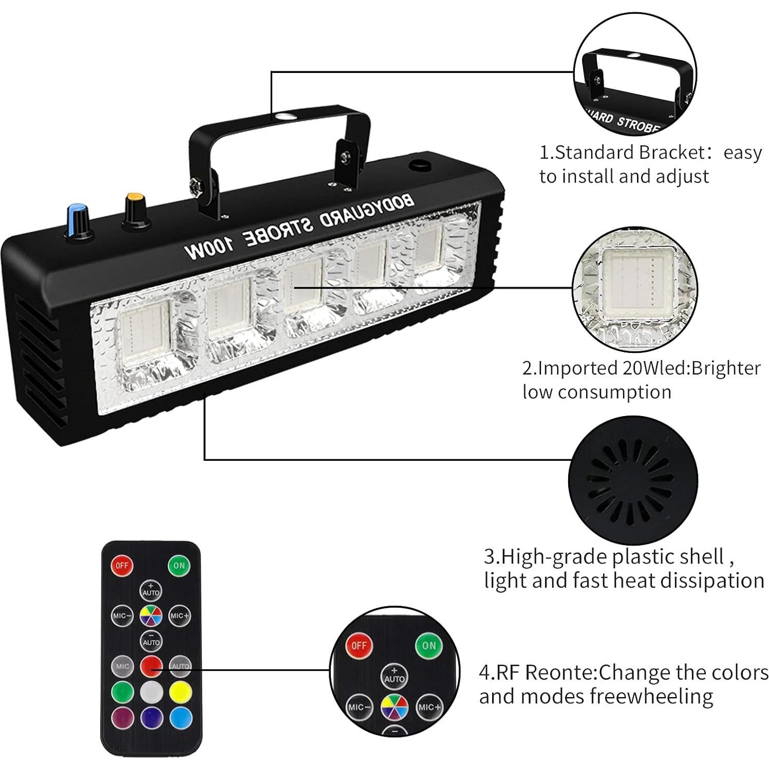 Luz Estroboscópica LED Ecostrobe 100W Control Remoto RGB