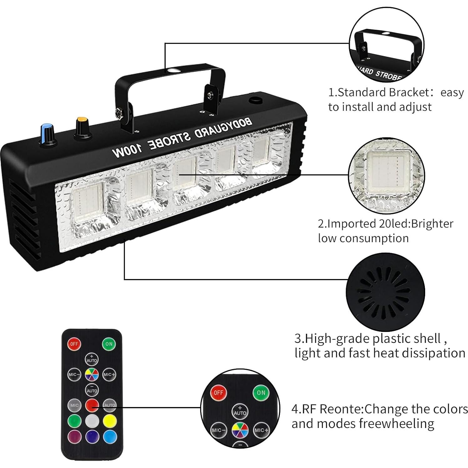 Luz Estroboscópica LED Ecostrobe 100W Control Remoto RGB