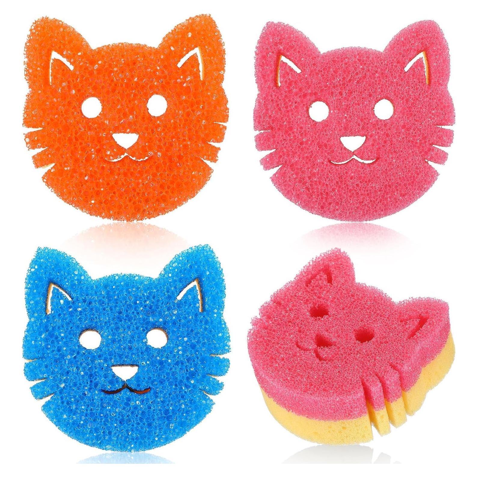 Esponjas de Limpieza Doble Cara Qianyu 4 Pcs Rosa Naranja Azul