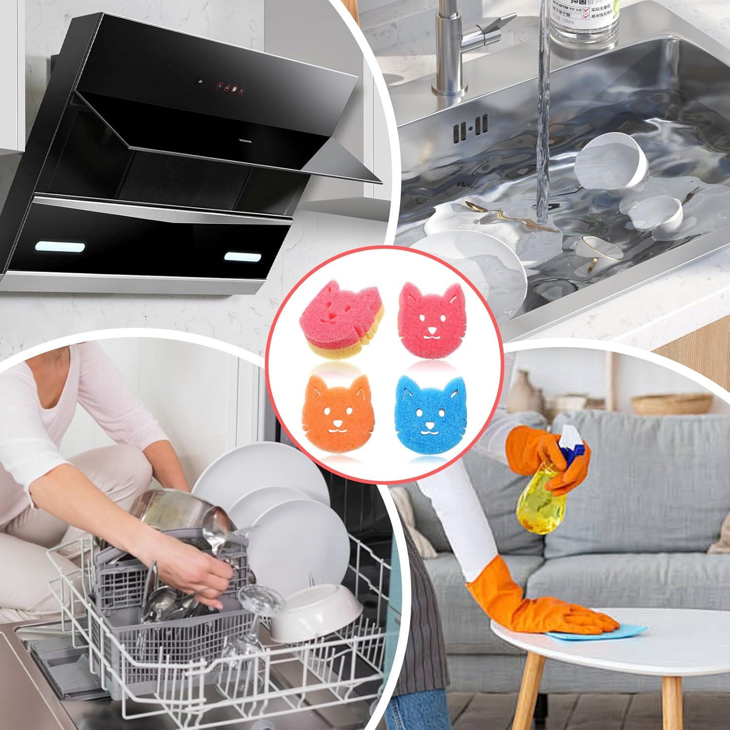 Esponjas de Limpieza Doble Cara Qianyu 4 Pcs Rosa Naranja Azul