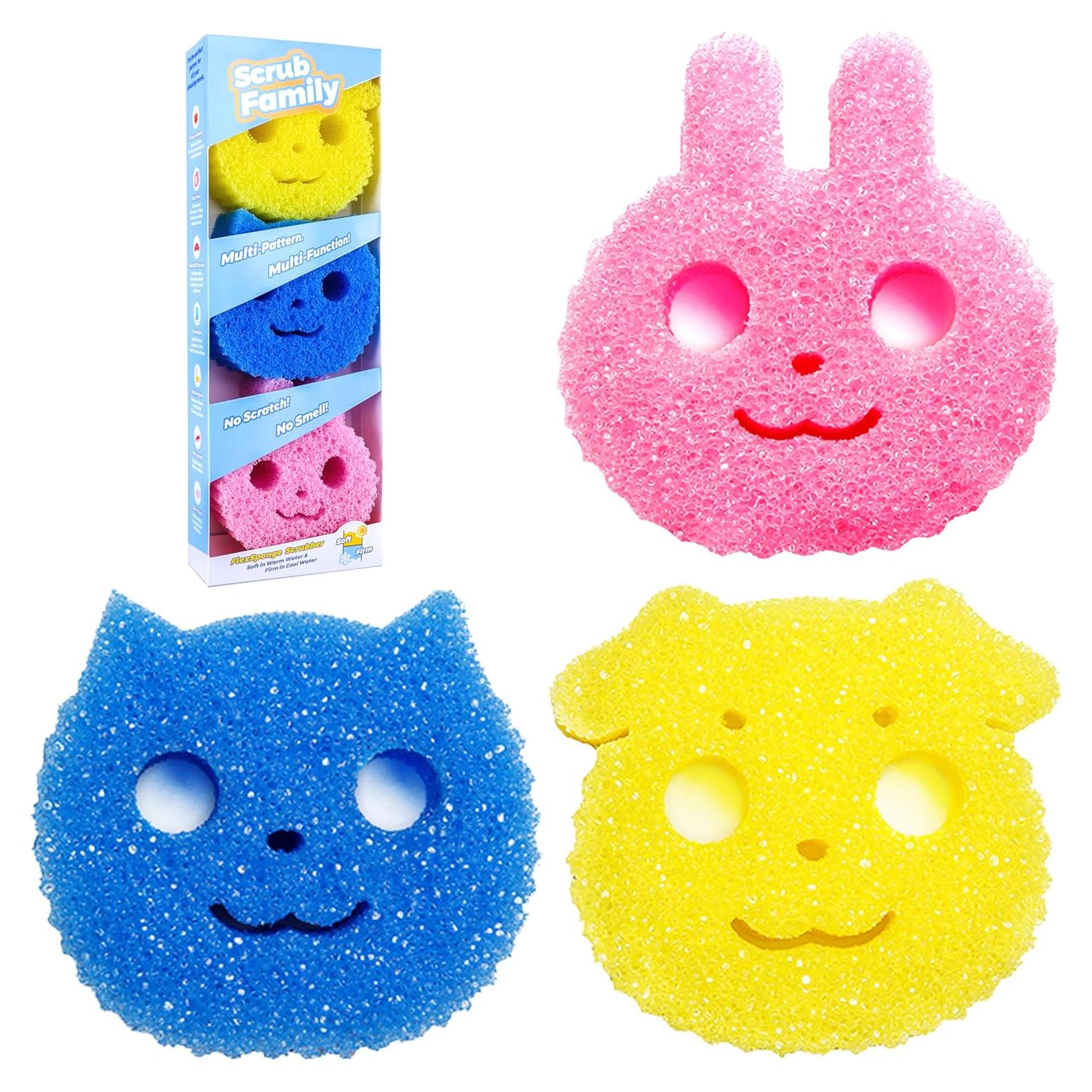 Juego de Esponjas de Limpieza Familia Scrub 3 Patrones Animales