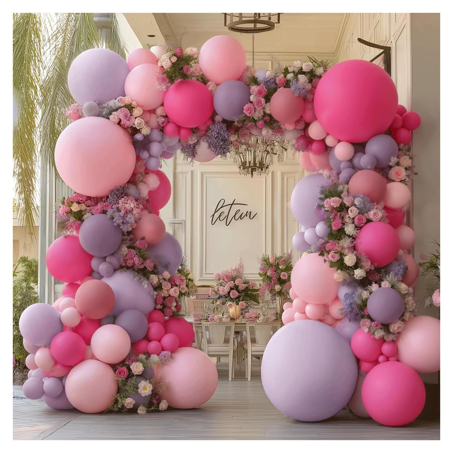 Kit de Arco de Globos Rosa Fucsia y Púrpura Kafeli 33 Piezas