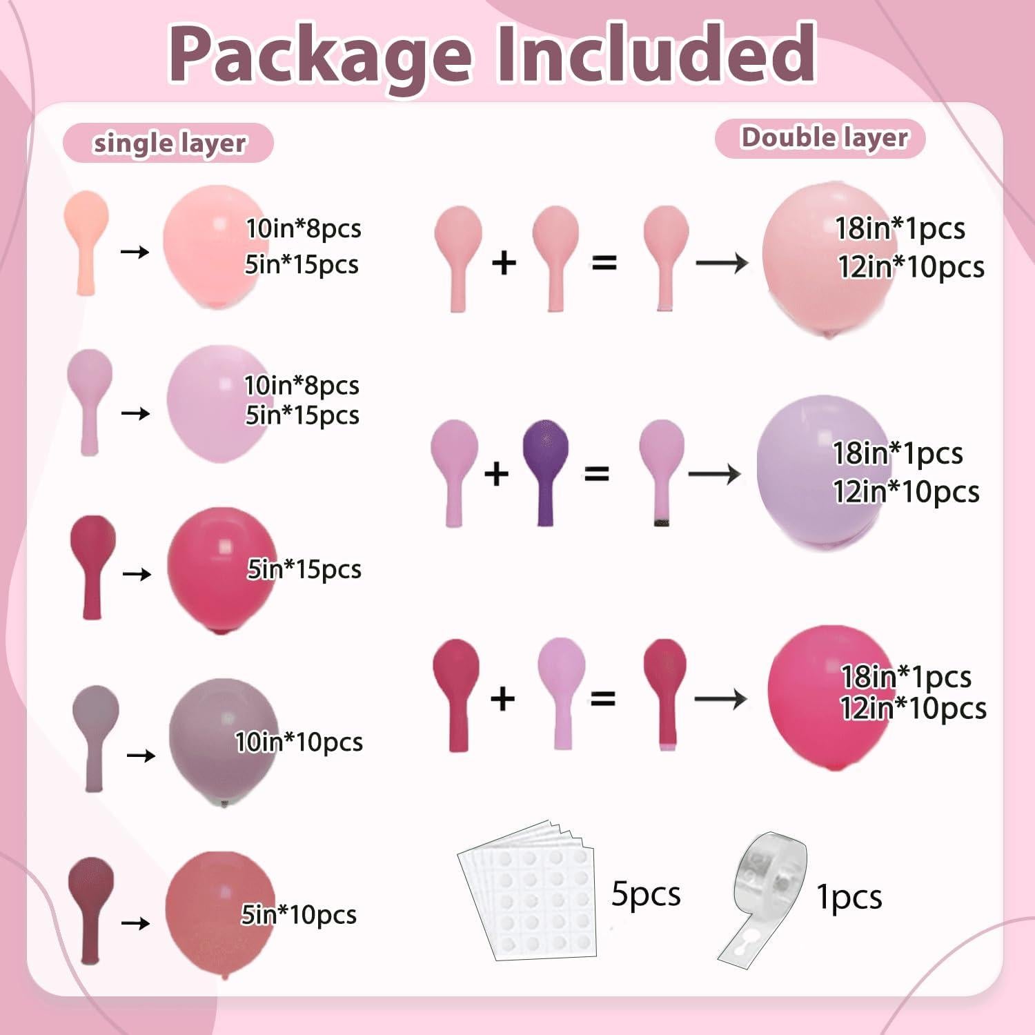 Kit de Arco de Globos Rosa Fucsia y Púrpura Kafeli 33 Piezas