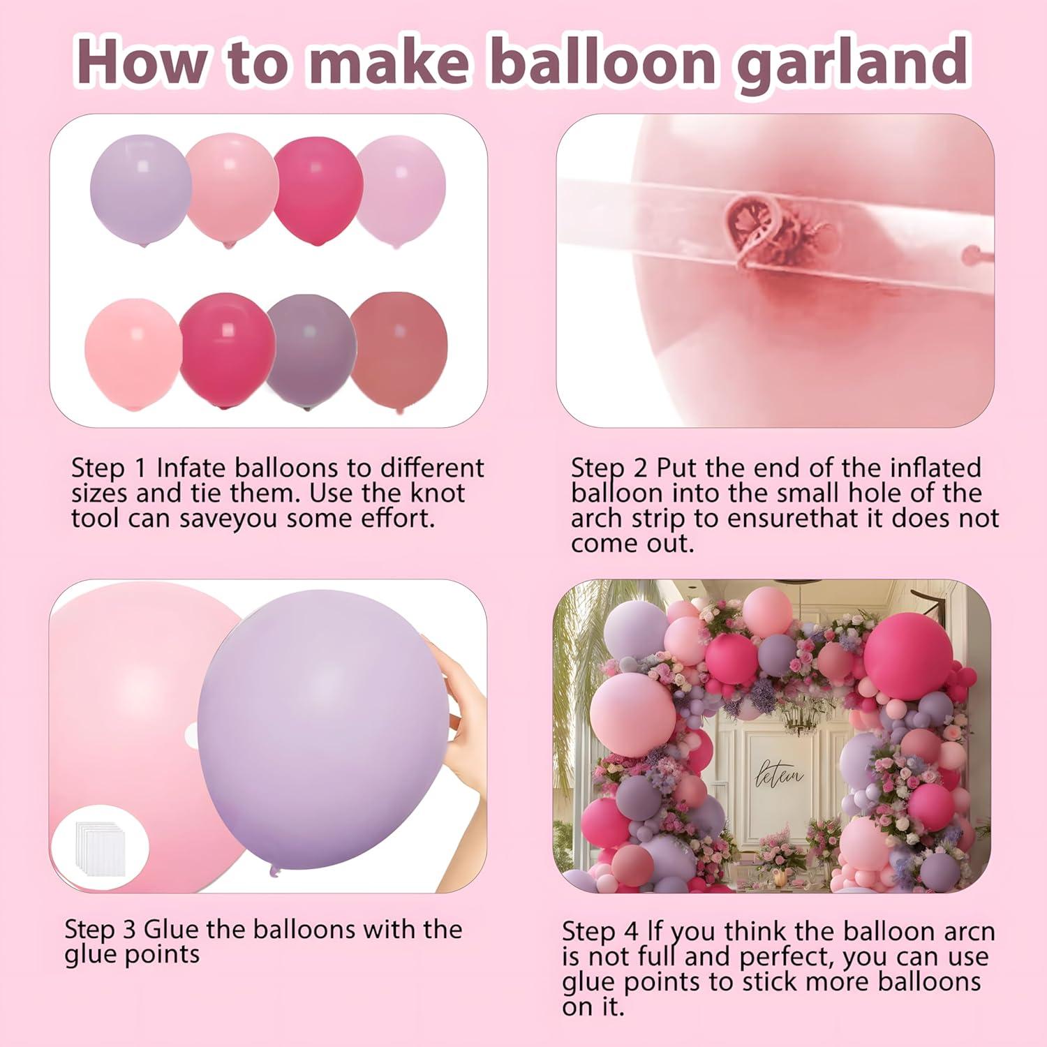 Kit de Arco de Globos Rosa Fucsia y Púrpura Kafeli 33 Piezas