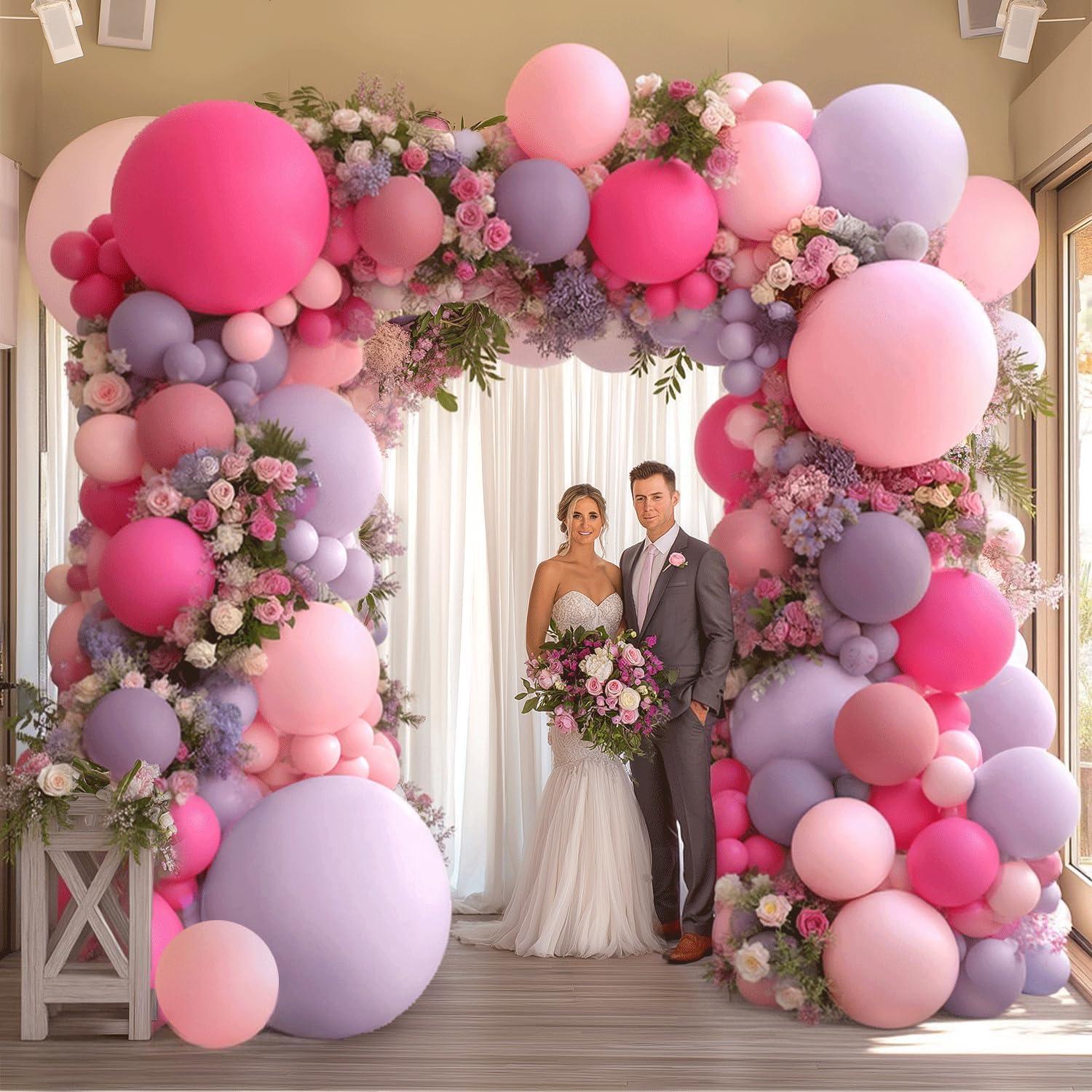 Kit de Arco de Globos Rosa Fucsia y Púrpura Kafeli 33 Piezas