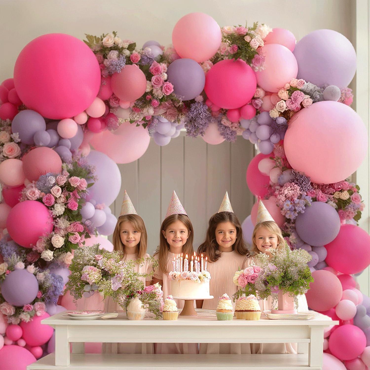 Kit de Arco de Globos Rosa Fucsia y Púrpura Kafeli 33 Piezas