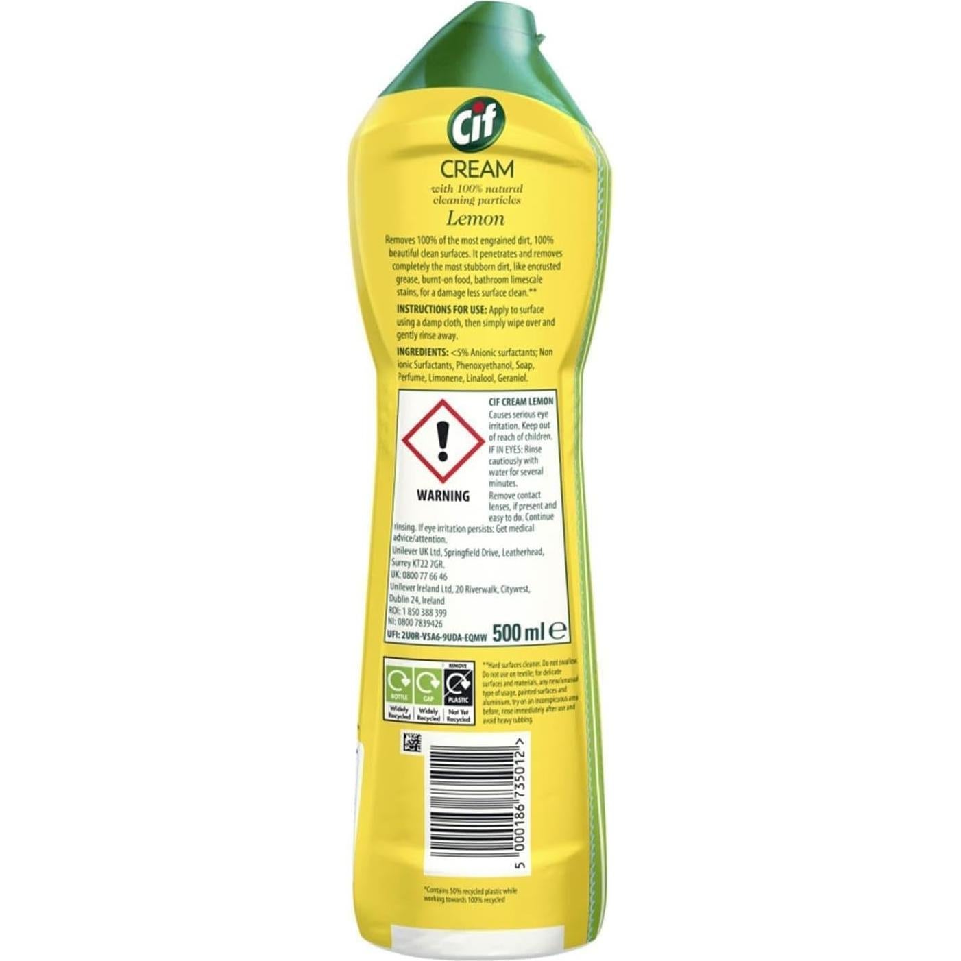 Cif Crema Limón 500 ml - Paquete de 4 Unidades