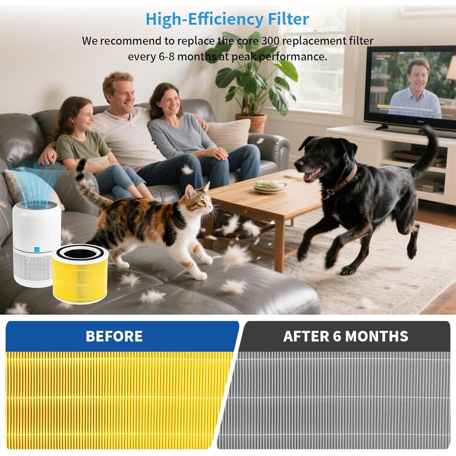 Paquete de 2 Filtros de Reemplazo LEVOIT Core 300 H13 Carbón Activado