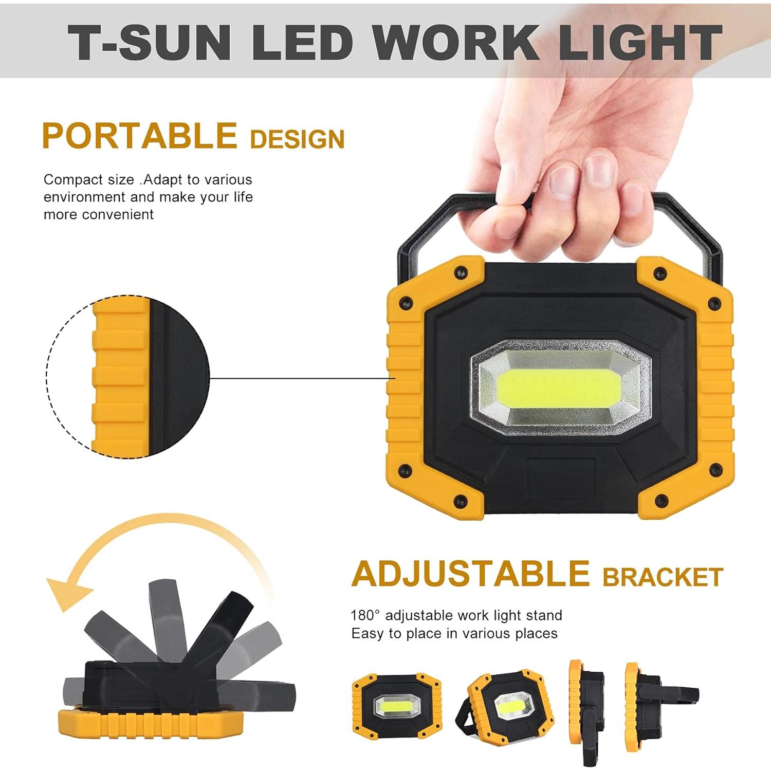 Luz de Trabajo LED T-SUN 30W 2000LM Recargable 2 Pzs
