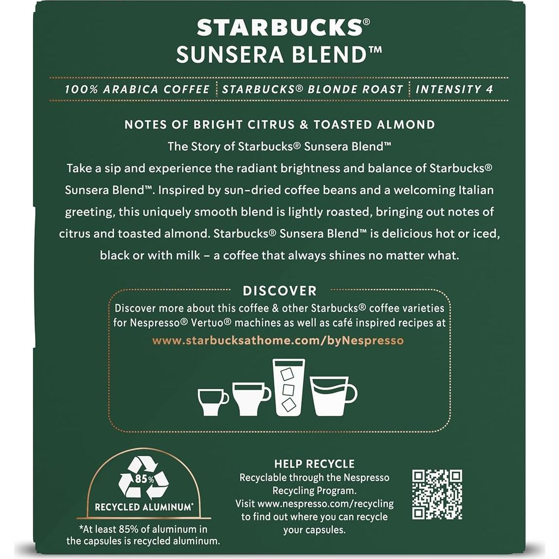 Cápsulas de Café Starbucks por Nespresso Vertuo Sunsera 32 Unidades