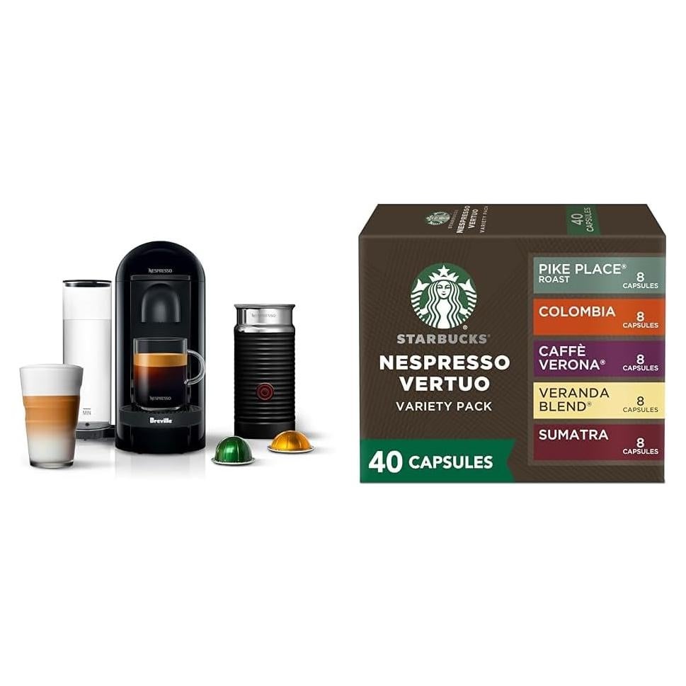 Cafetera Nespresso Vertuo Plus Breville Negro con Espumador