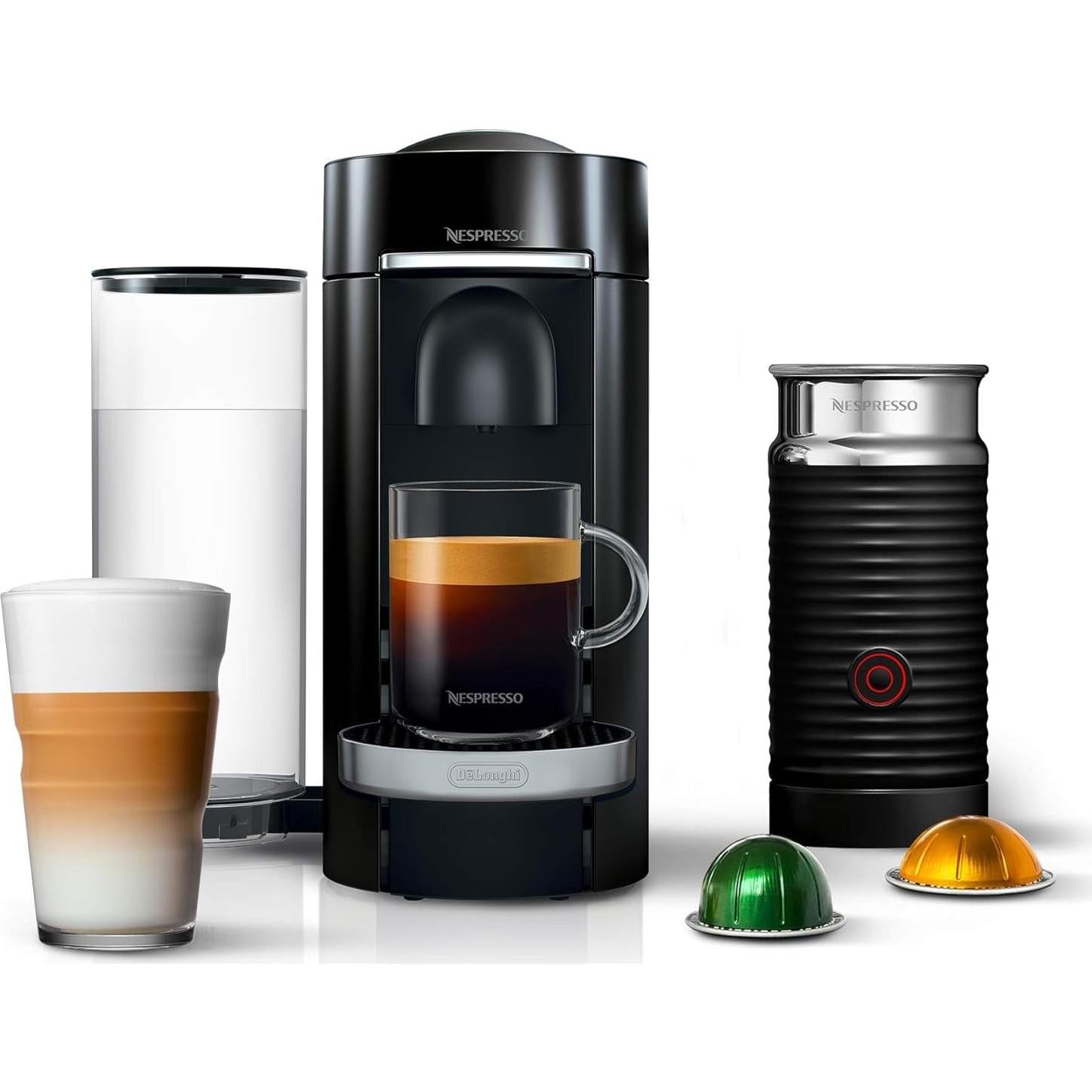 Cafetera Nespresso Vertuo Plus Deluxe De'Longhi Negro con Espumador y 40 Cápsulas Starbucks