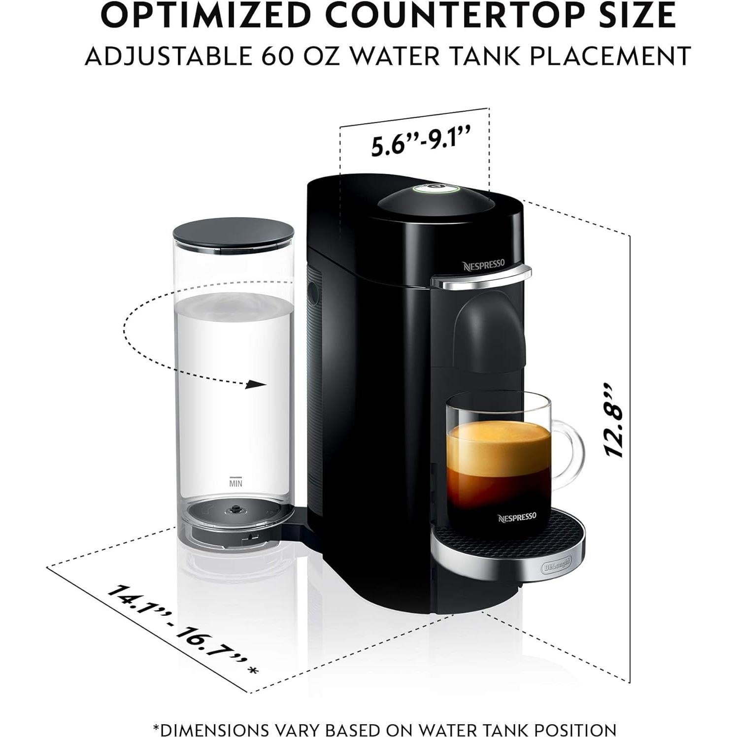 Cafetera Nespresso Vertuo Plus Deluxe De'Longhi Negro con Espumador y 40 Cápsulas Starbucks