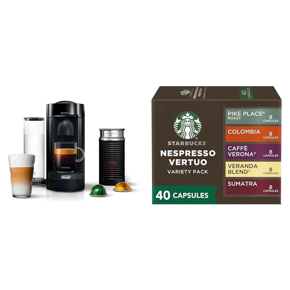 Cafetera De'Longhi Nespresso Vertuo Plus con Espumador y 40 Cápsulas