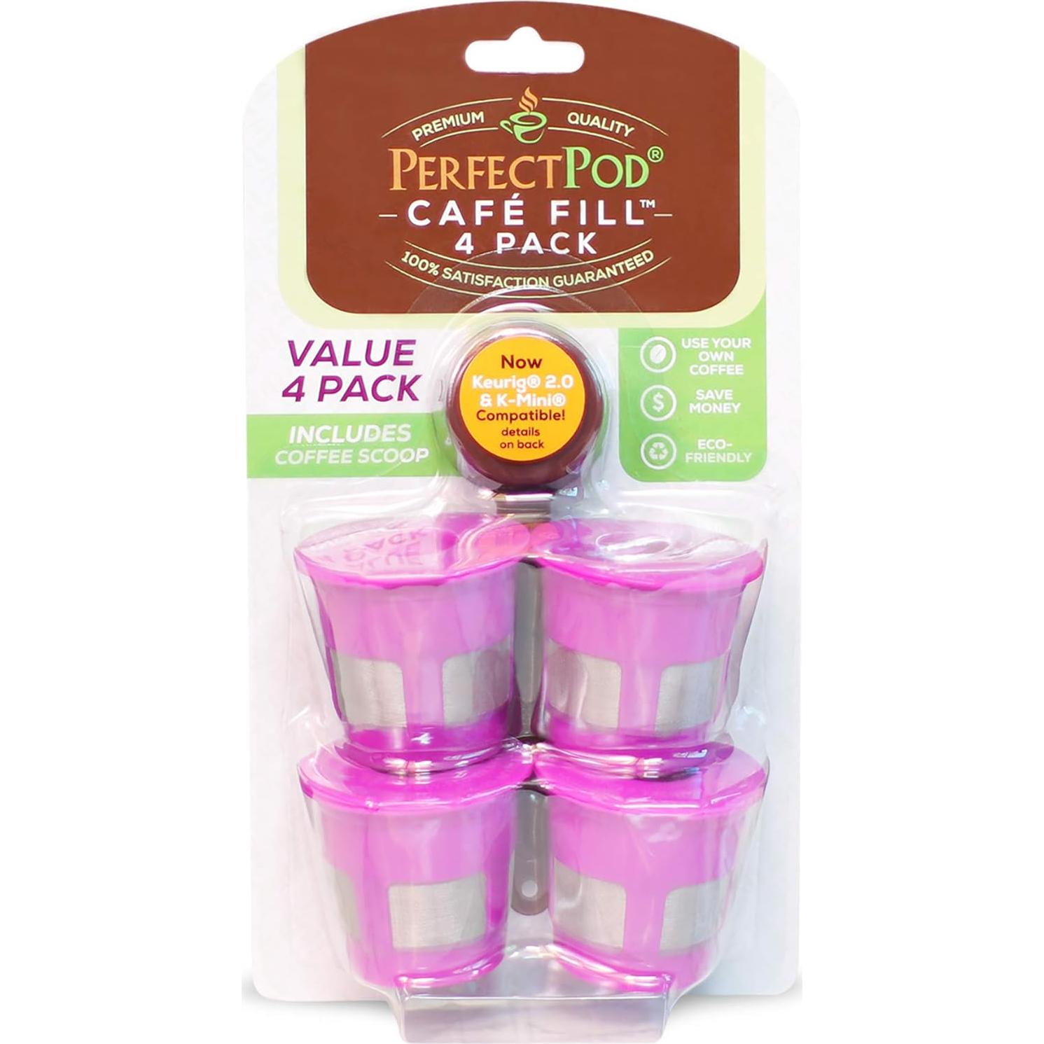 Cafés Fill 4-Pack Filtros Reutilizables Perfect Pod para Keurig