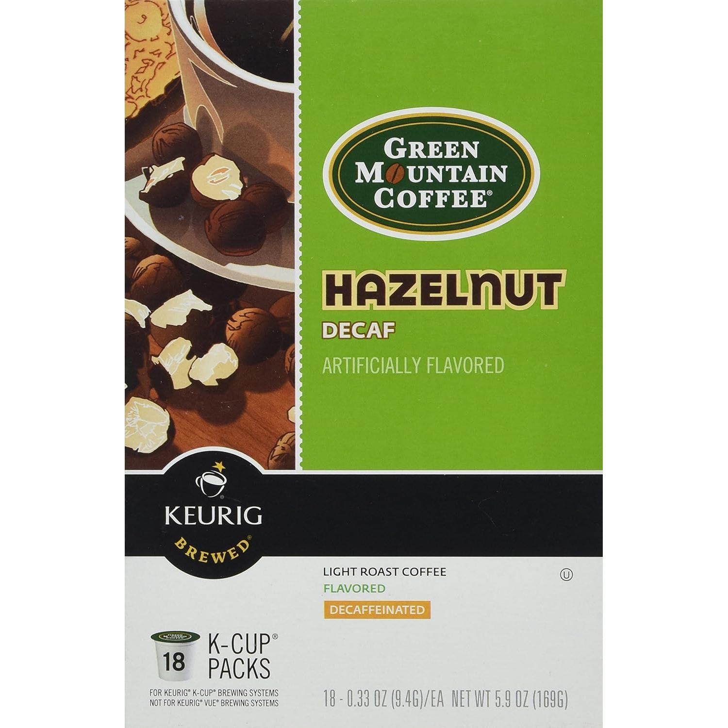 Café Green Mountain Avellana Descafeinado K-Cups 18 Unidades