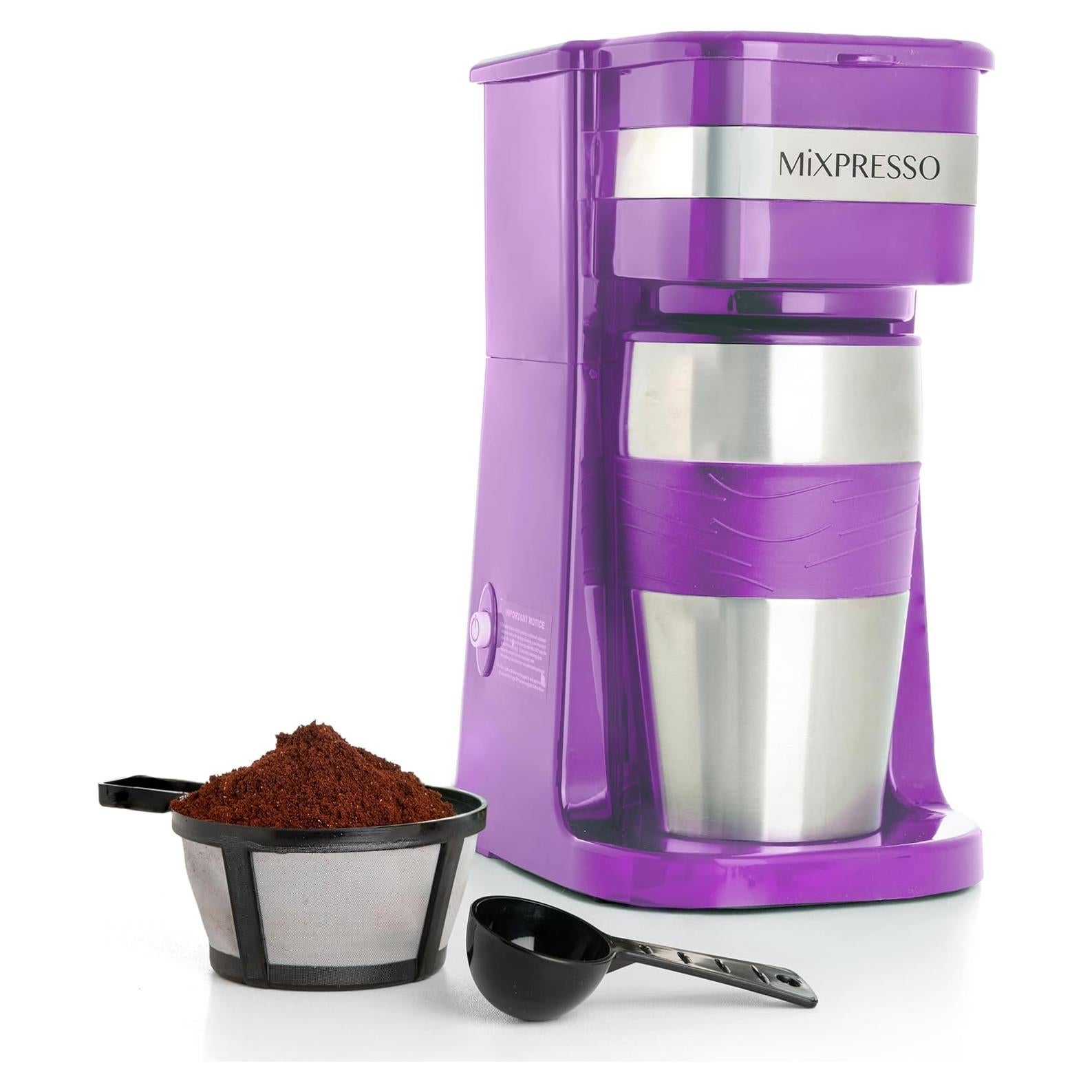 Cafetera Personal Mixpresso Morado 1 Taza 700W con Taza de Viaje