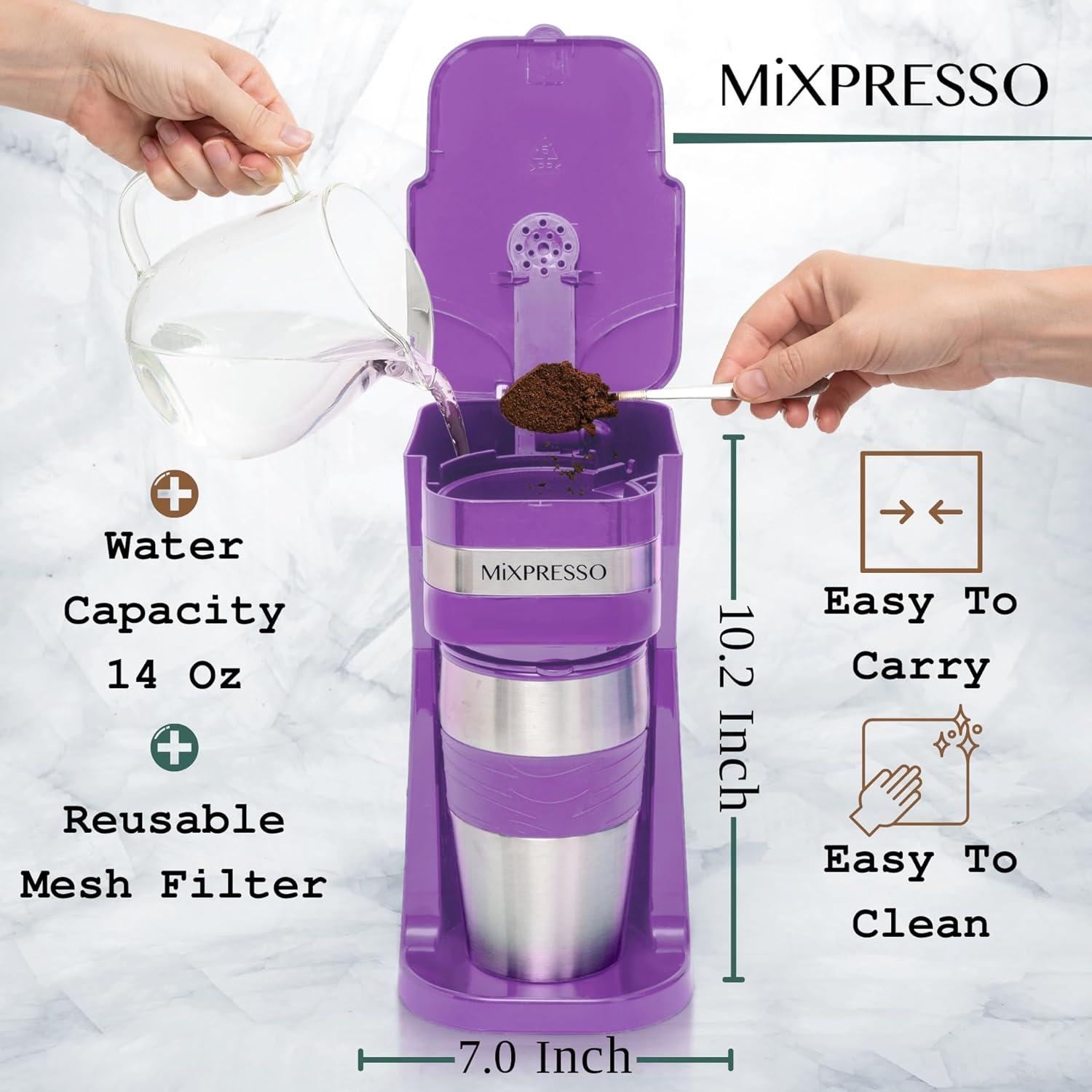 Cafetera Personal Mixpresso Morado 1 Taza 700W con Taza de Viaje