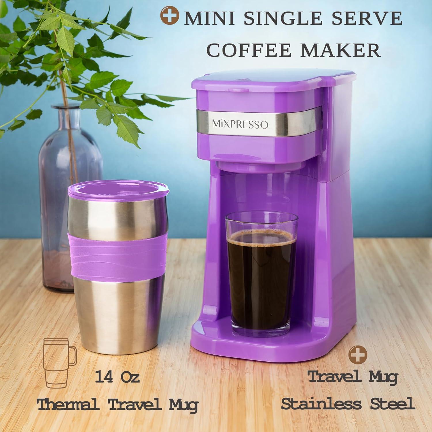 Cafetera Personal Mixpresso Morado 1 Taza 700W con Taza de Viaje