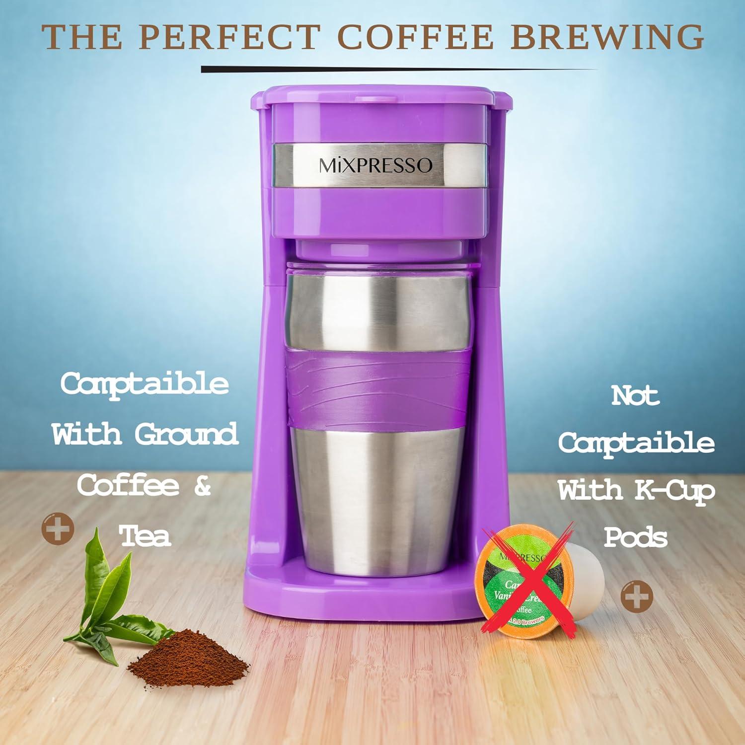 Cafetera Personal Mixpresso Morado 1 Taza 700W con Taza de Viaje