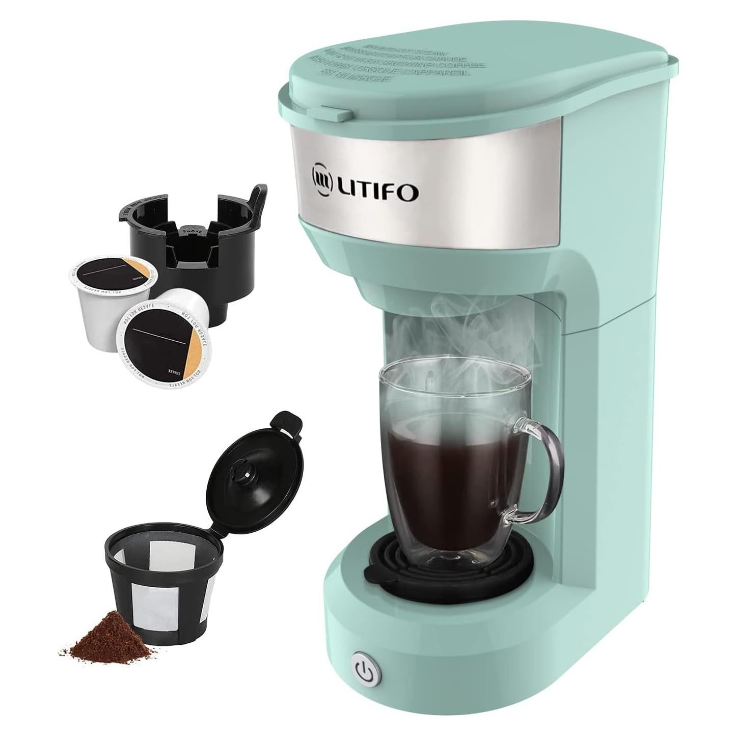 Cafetera LITIFO 2 en 1 para Café Molido y Cápsulas K Verde