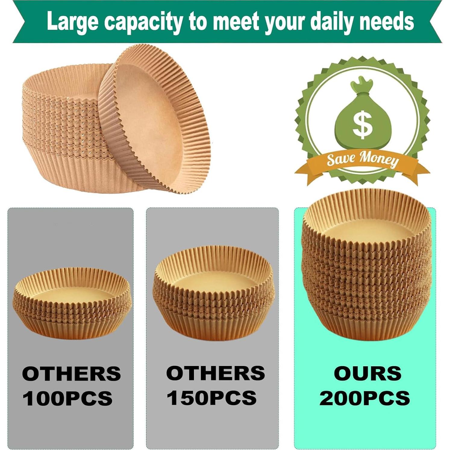 Forros Desechables para Freidora de Aire MUPORU 200 Pcs 20 cm