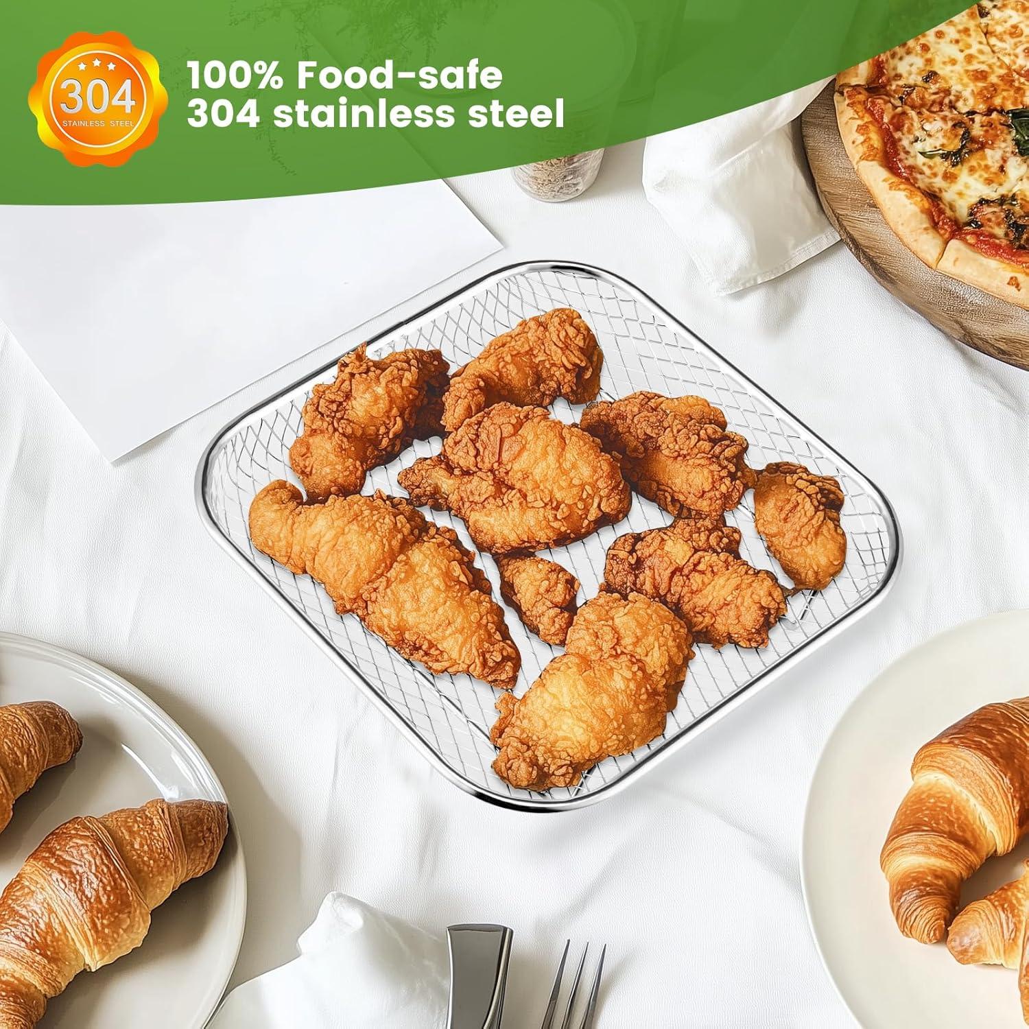 Rejilla Cuadrada Apilable de Acero Inoxidable 3pcs para Freidora de Aire 6-8 QT