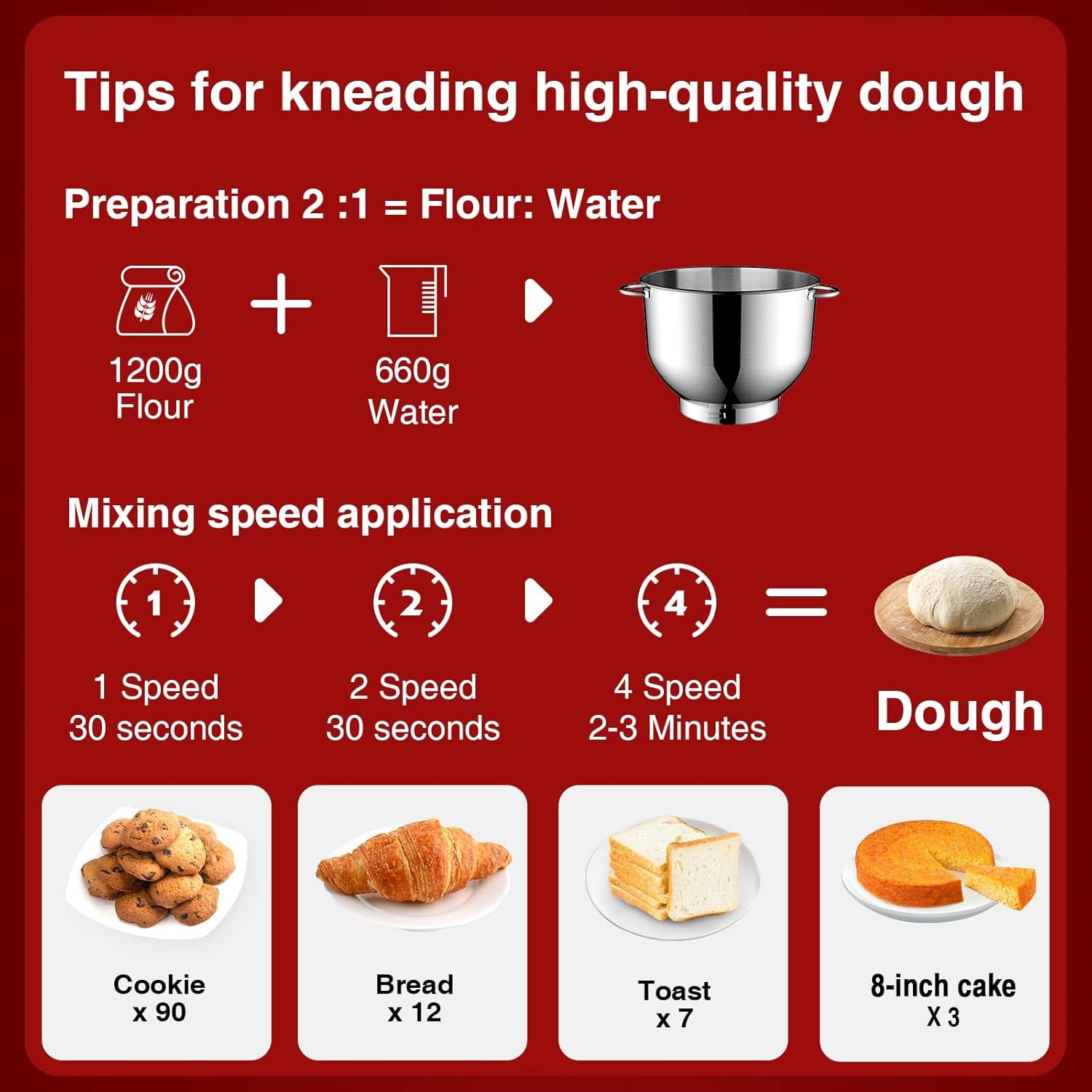 Batidora de Pie KUCCU 6.5L 660W 6 Velocidades Rojo