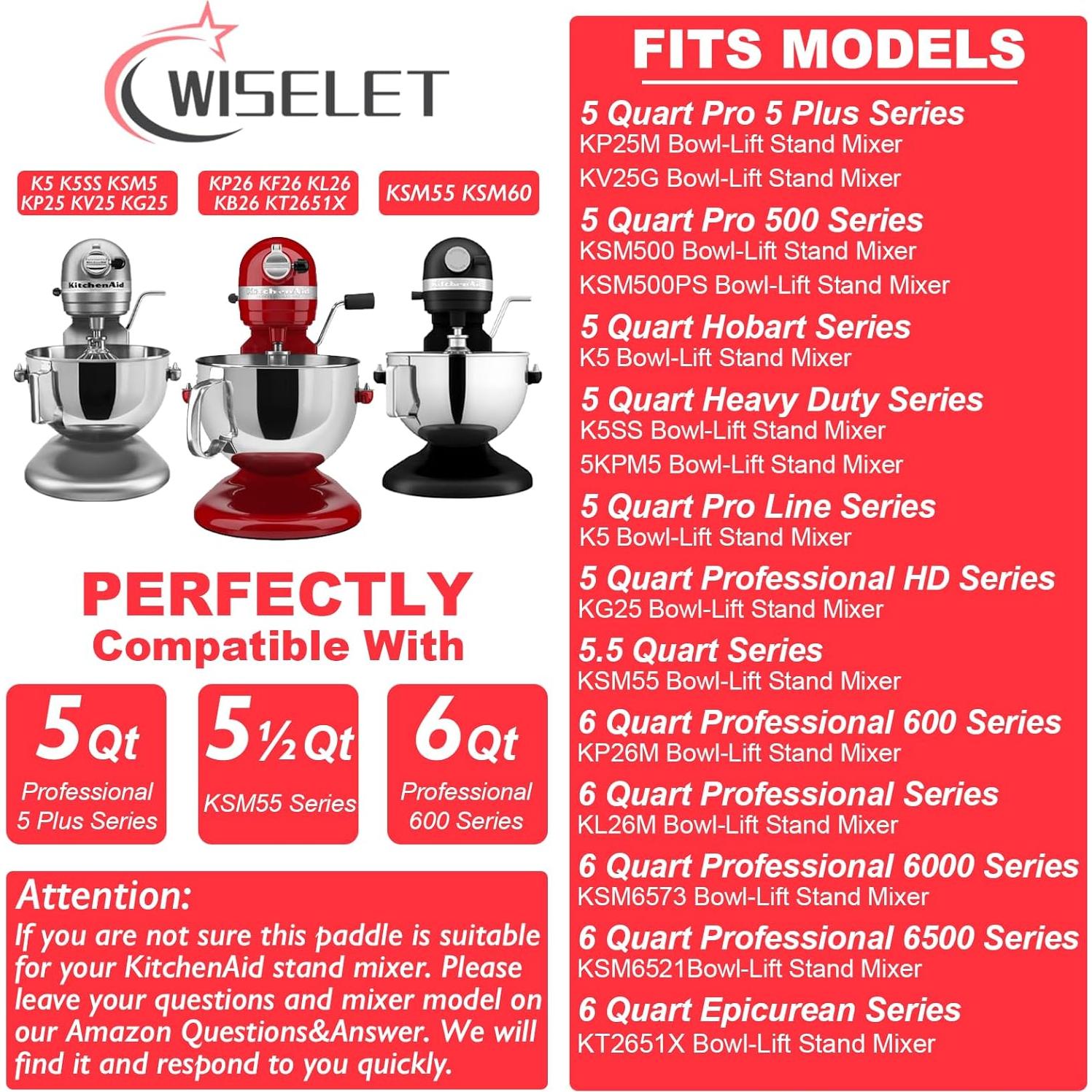 Batidor Plano de Acero Inoxidable Wiselet para KitchenAid 5-6qt