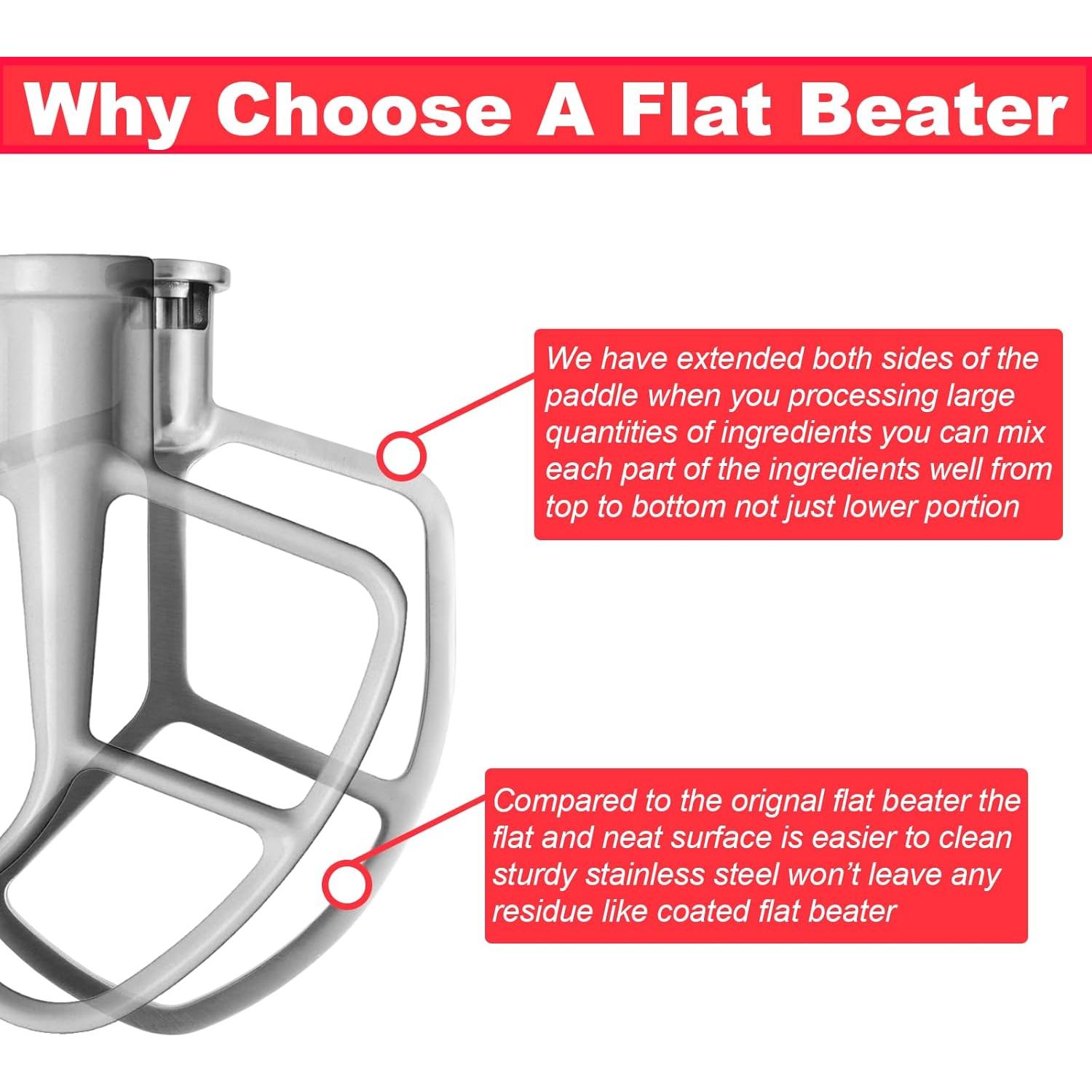 Batidor Plano de Acero Inoxidable Wiselet para KitchenAid 5-6qt