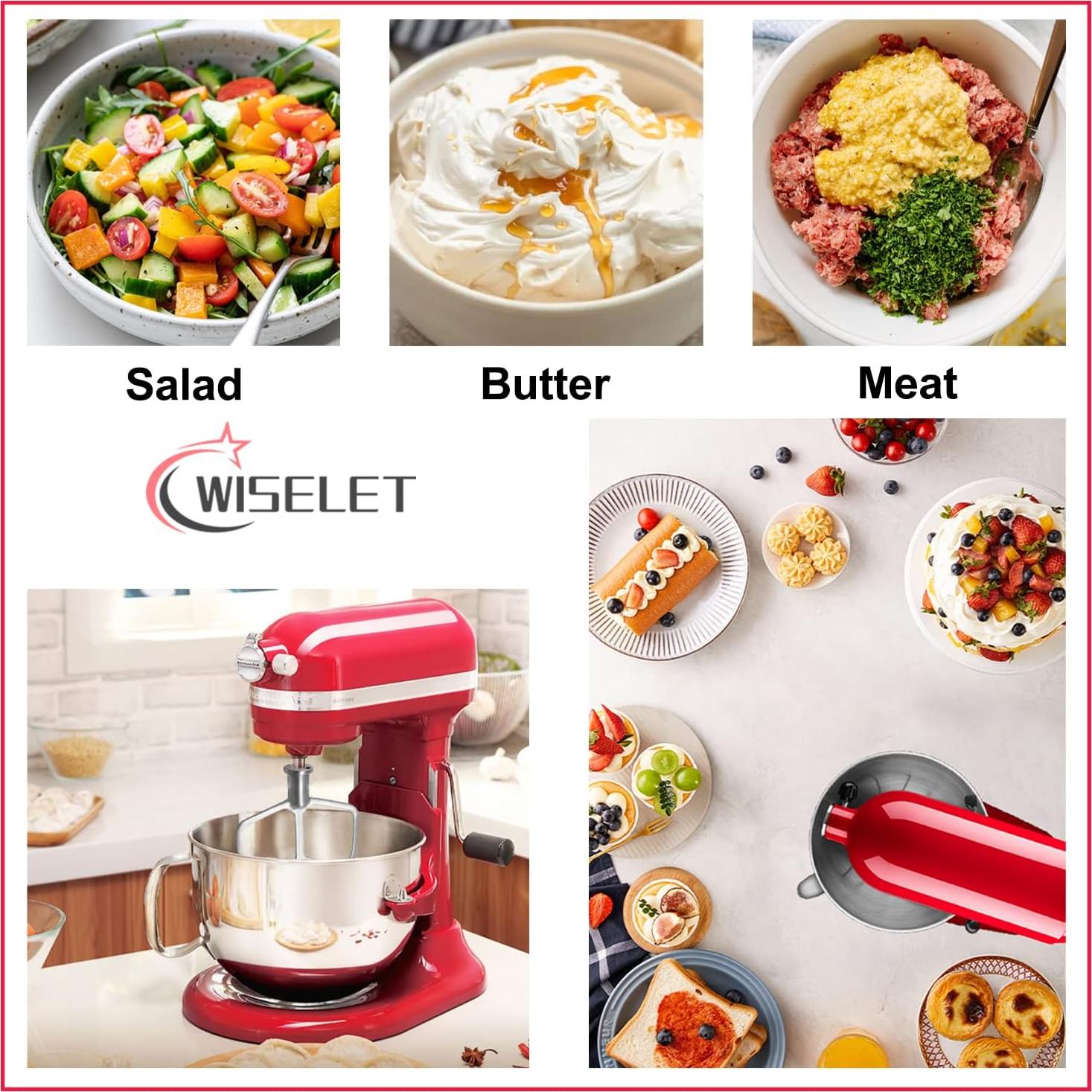 Batidor Plano de Acero Inoxidable Wiselet para KitchenAid 5-6qt