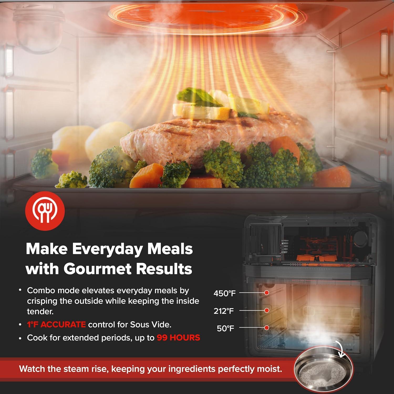 Horno de Vapor y Freidora Nuwave 16qt Acero Inoxidable 120 Presets