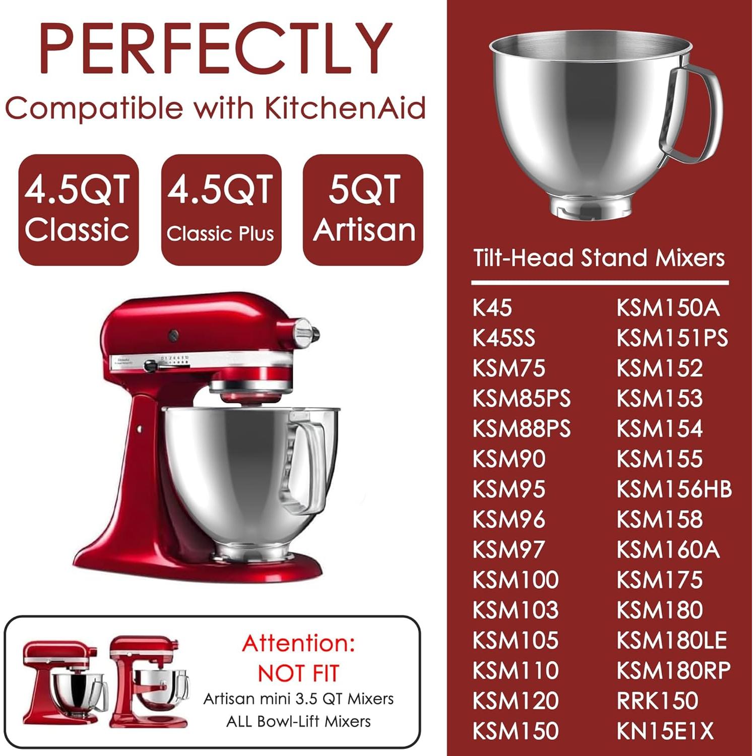 Tazón de Mezcla Acero Inoxidable KITOART 5QT para KitchenAid