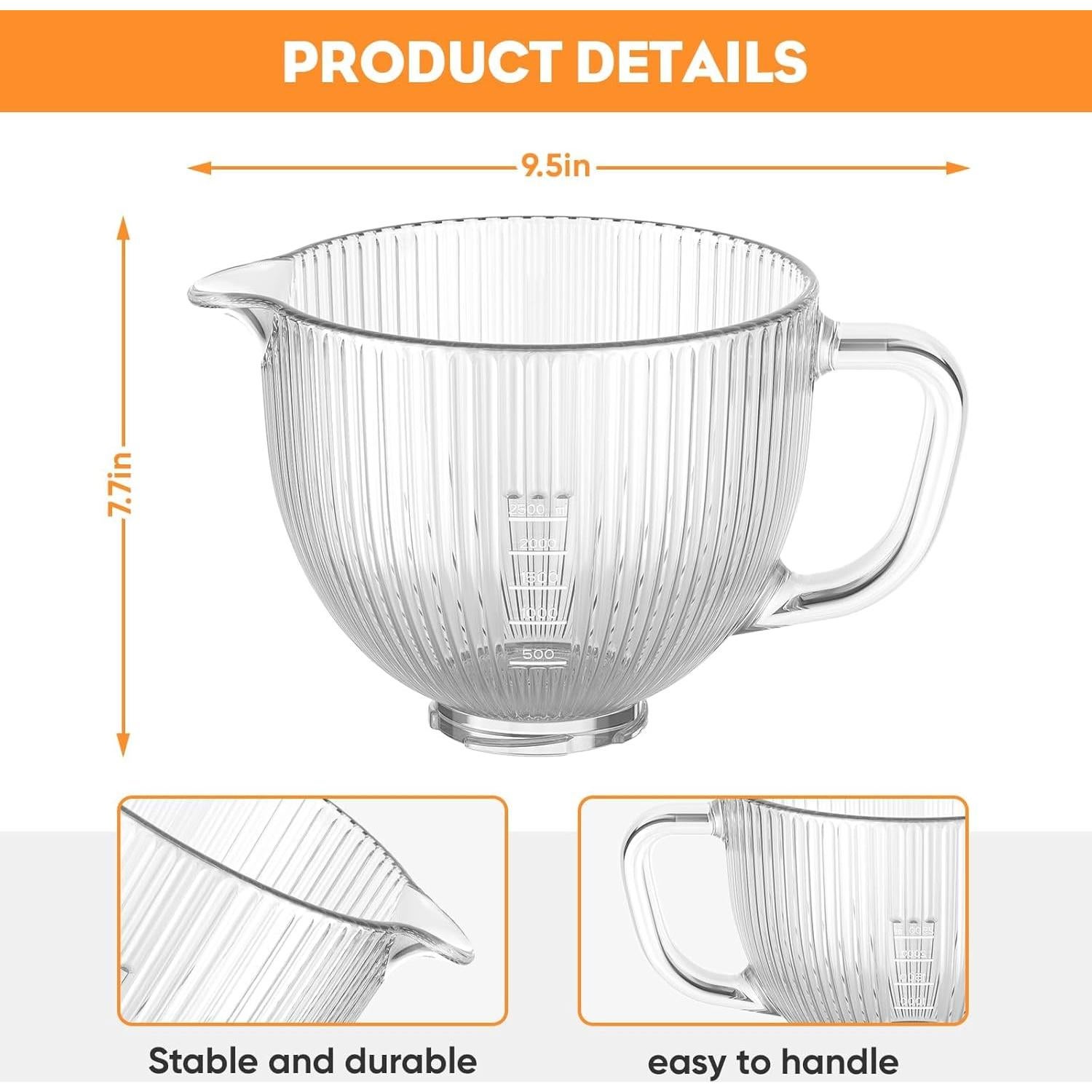 Tazón Mezclador de Vidrio Cofun 5L para Batidora Kitchenaid