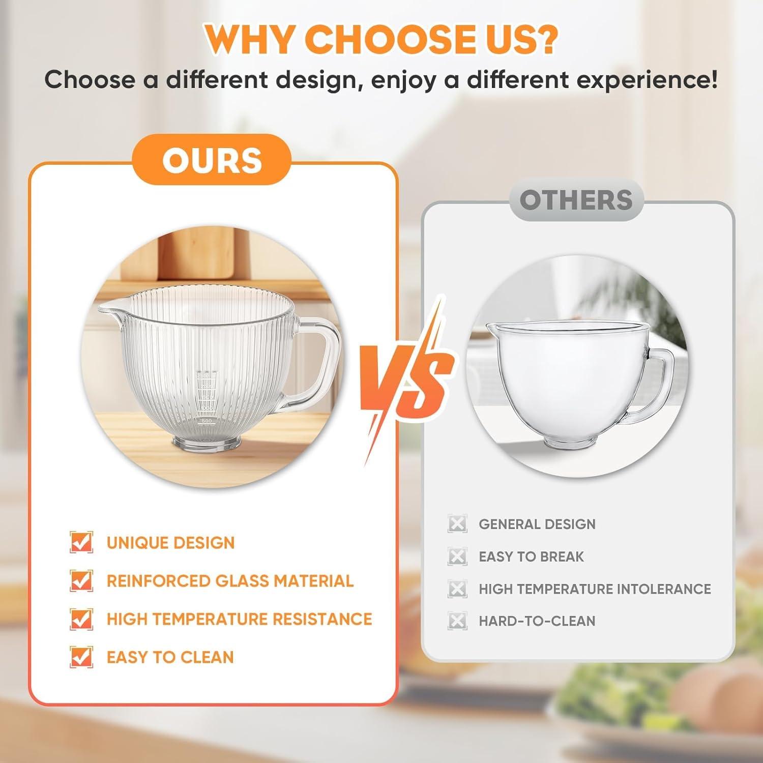 Tazón Mezclador de Vidrio Cofun 5L para Batidora Kitchenaid