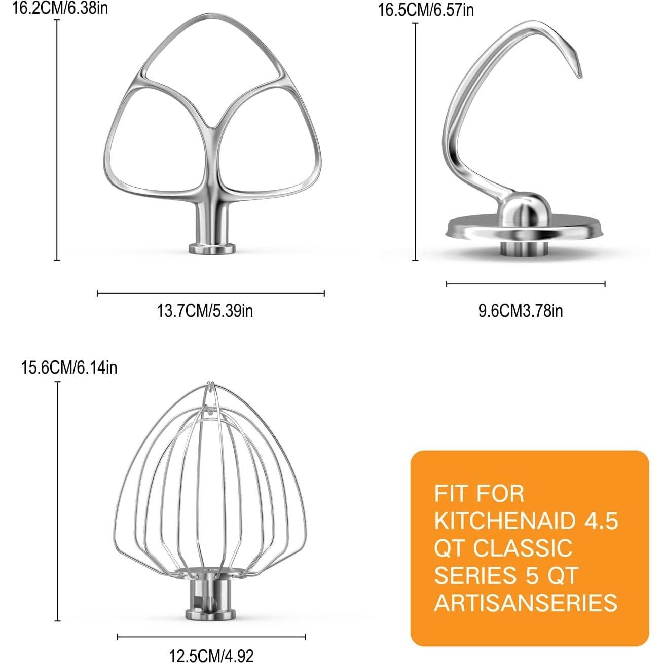 Accesorios de Mezclador KitchenAid 3 Piezas Acero Inoxidable 4.5-5QT