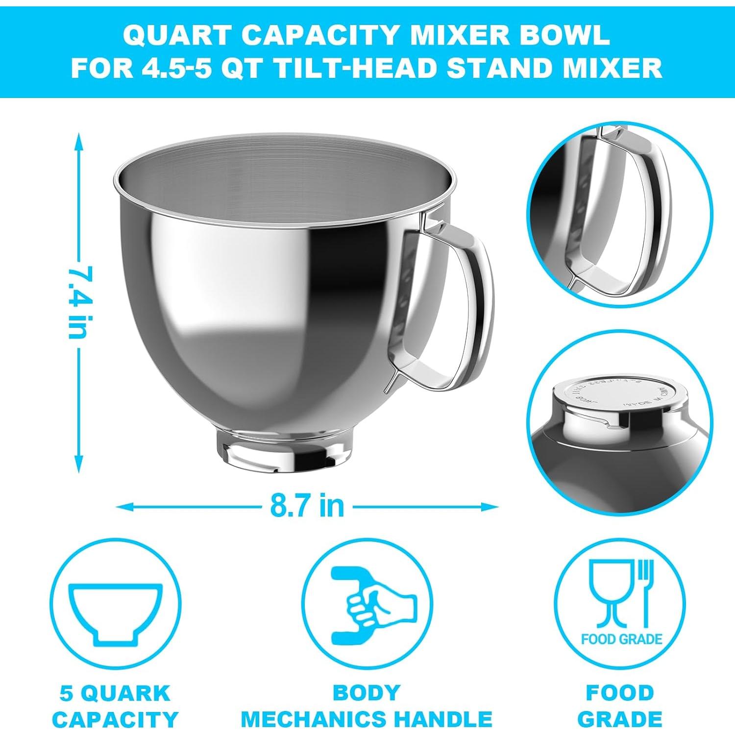 Tazón de Acero Inoxidable HOZODO para Mezclador Kitchenaid 4.5L