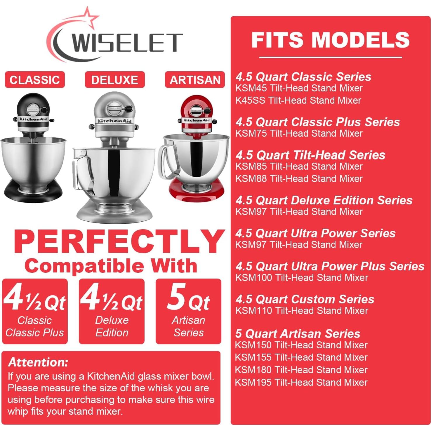 Batidor de Alambre de Acero Inoxidable Wiselet K45WW para KitchenAid