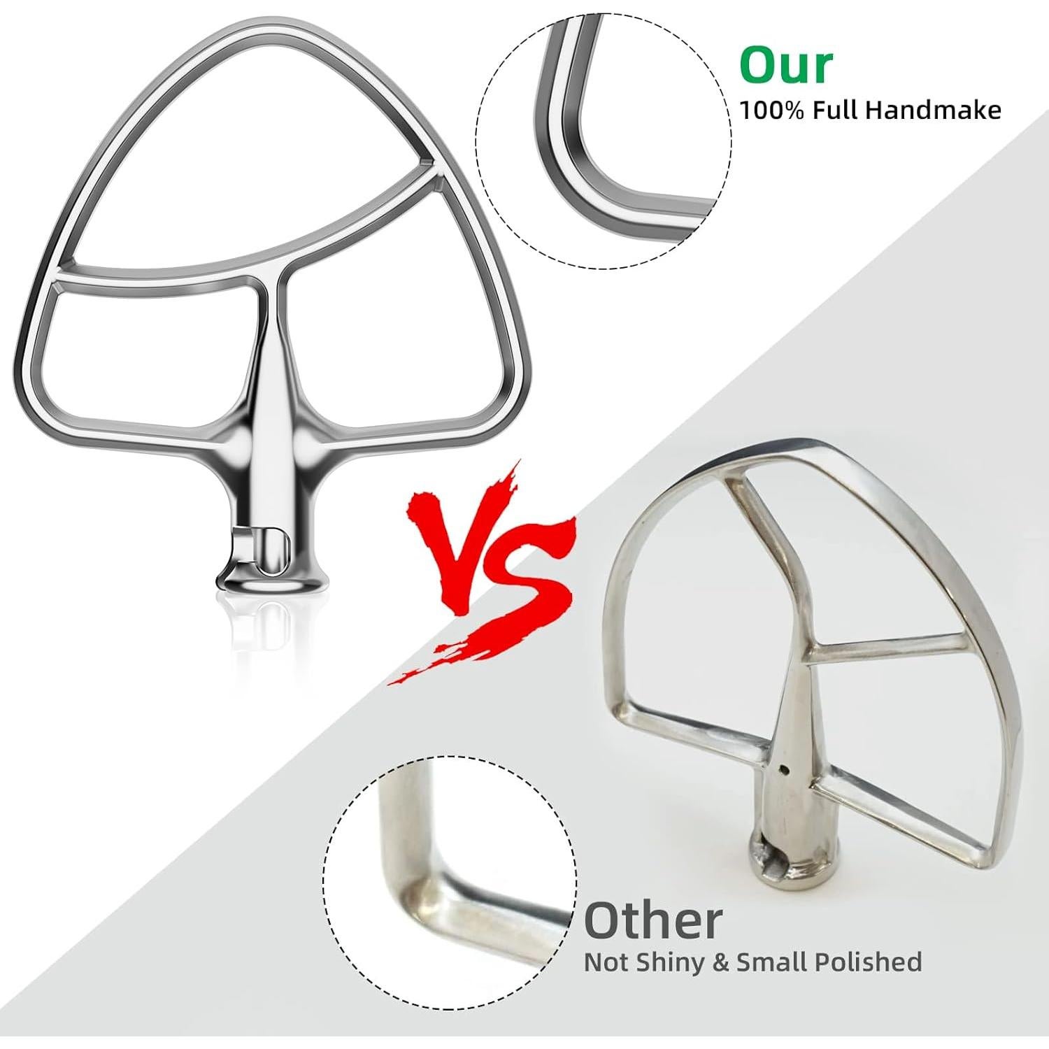 Batidor Plano de Acero Inoxidable GVODE para KitchenAid 4.5-5QT