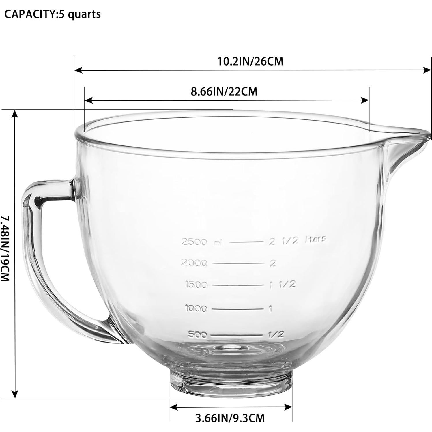 Tazón de Mezcla de Vidrio MOLIGOU 5 Litros Compatible Kitchenaid