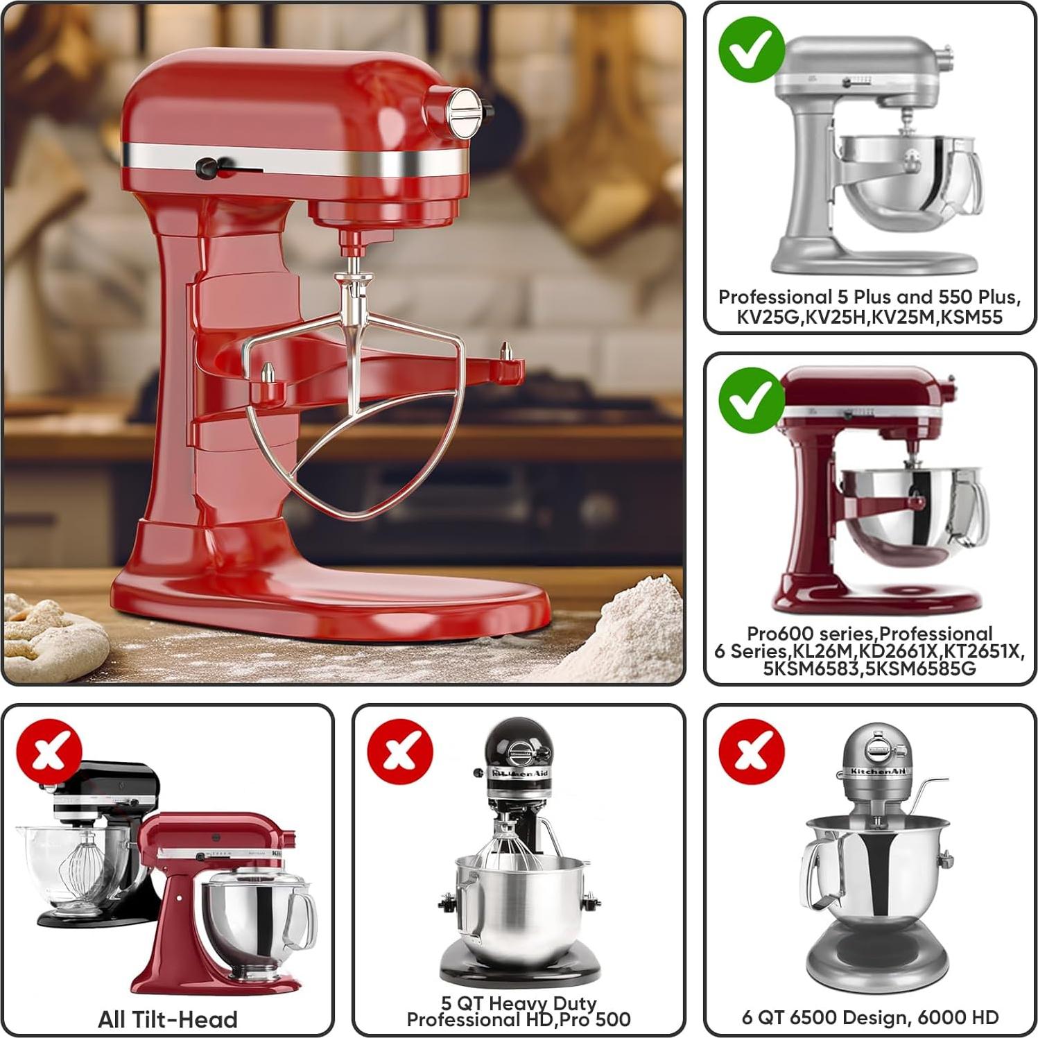 Batidor Plano de Acero Inoxidable HOZODO para KitchenAid 5-6 Qt