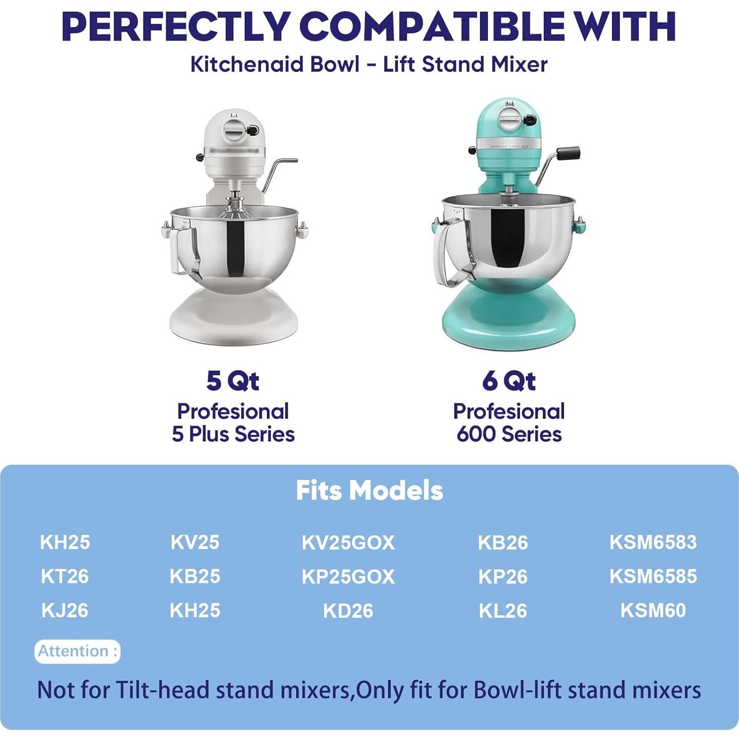 Batidor Plano de Acero Inoxidable HOZODO para KitchenAid 5-6 Qt