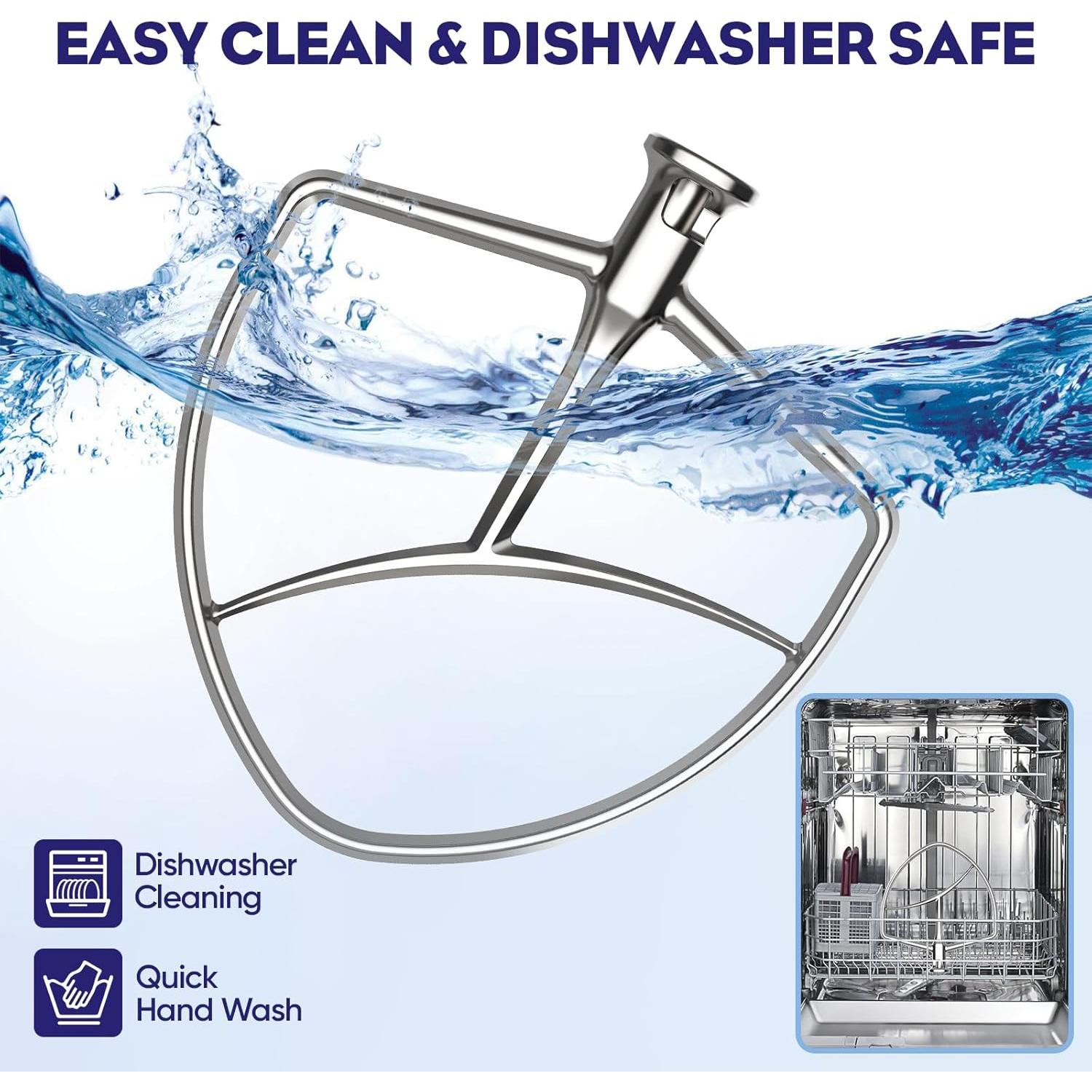 Batidor Plano de Acero Inoxidable HOZODO para KitchenAid 5-6 Qt