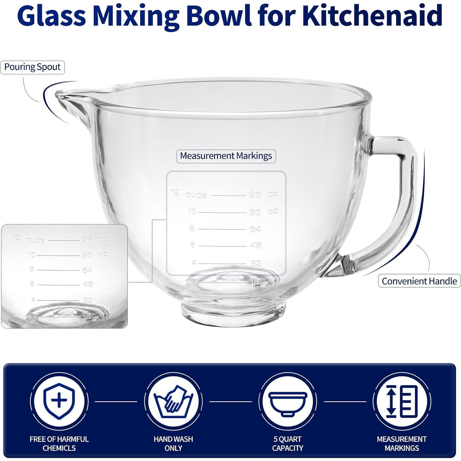 Tazón de Vidrio KitchenAid 5 Cuartos con Marcas de Medición