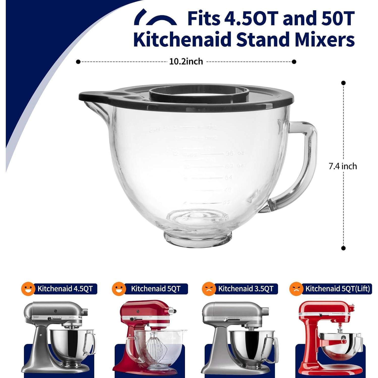 Tazón de Vidrio KitchenAid 5 Cuartos con Marcas de Medición