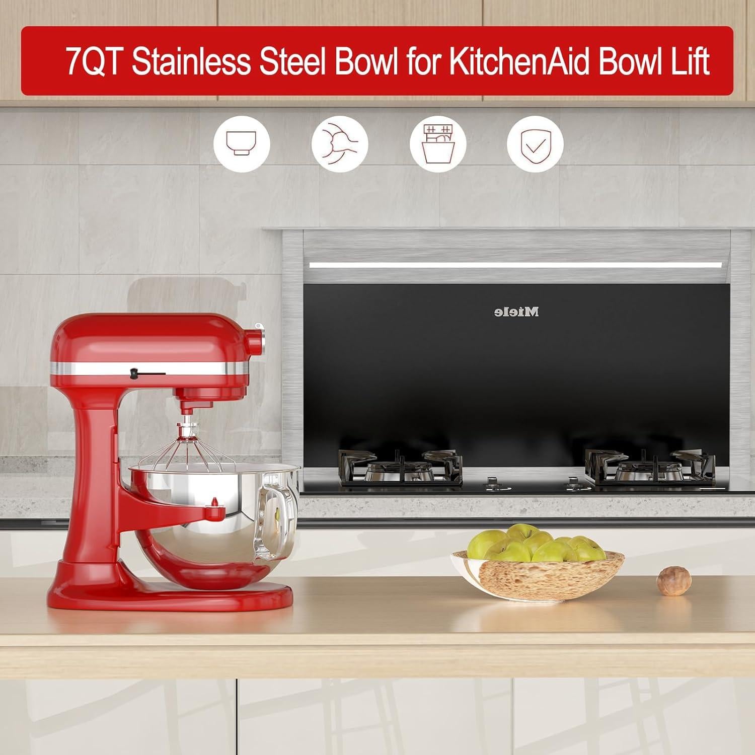 Tazón de Mezcla Acero Inoxidable 7L XINCAN para Kitchenaid