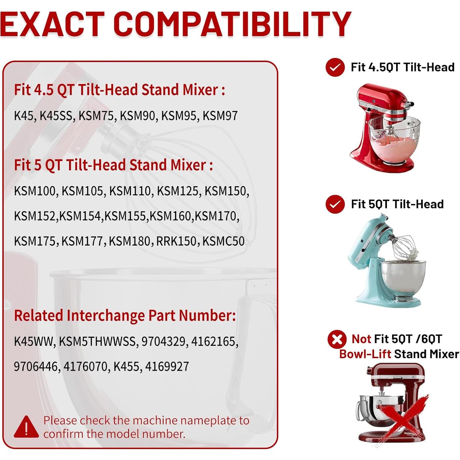 Batidor de Alambre Acero Inoxidable SnnyNyx para KitchenAid 4.5-5QT