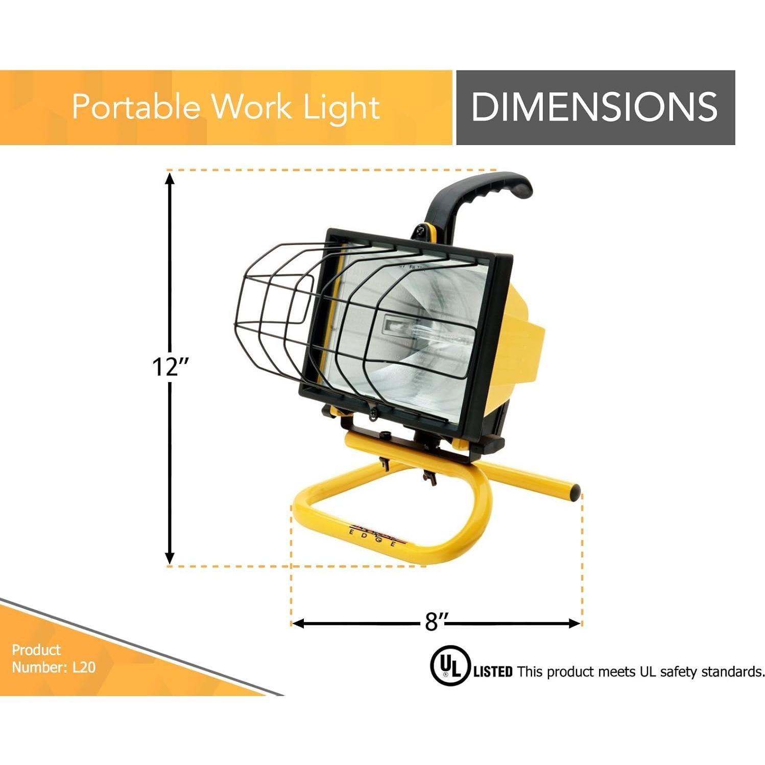 Luz de trabajo portátil Woods 500W amarilla con halógeno