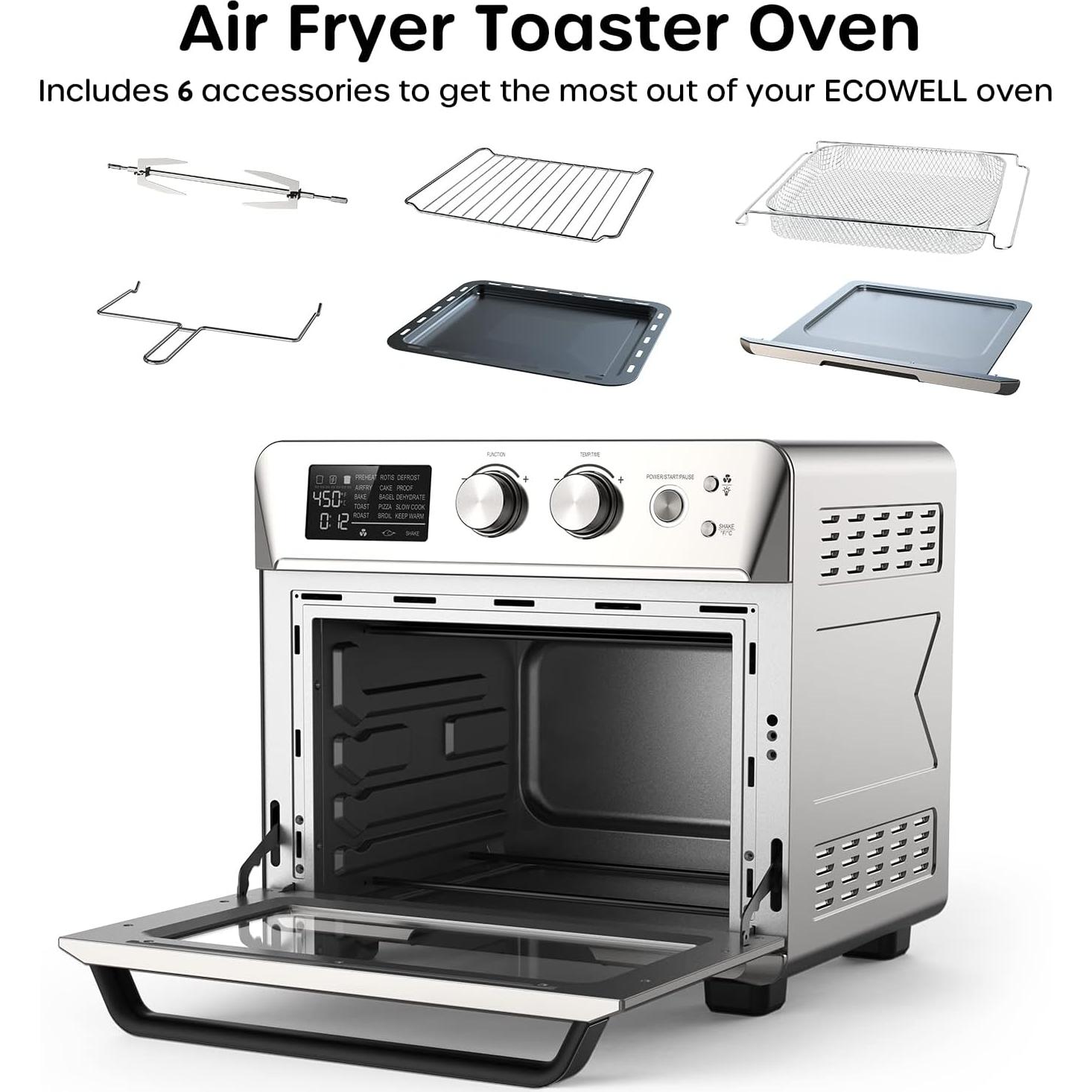 Freidora de Aire ECOWELL 26.4QT 15 en 1 Acero Inoxidable