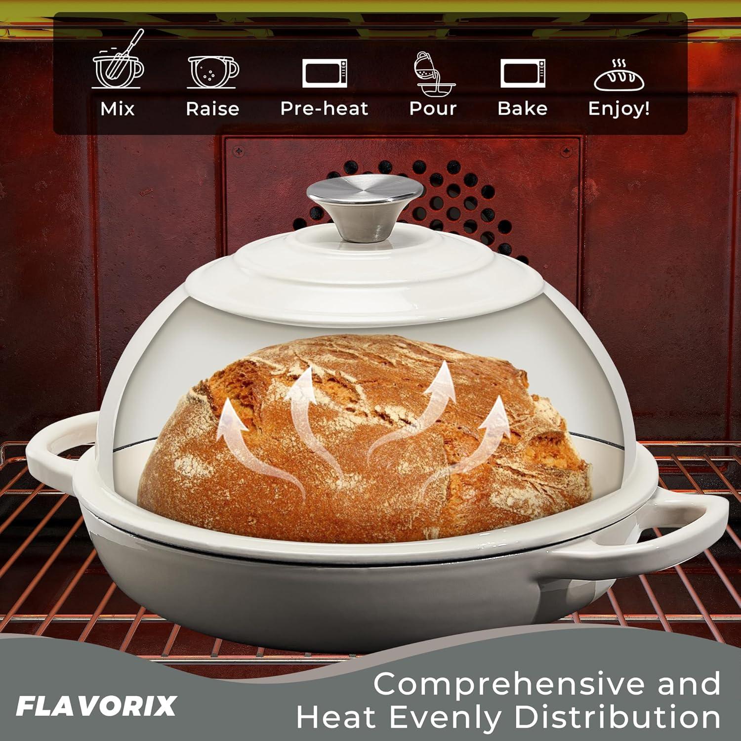 Horno Holandés FLAVORIX 6 Qt Hierro Fundido Enameled Blanco